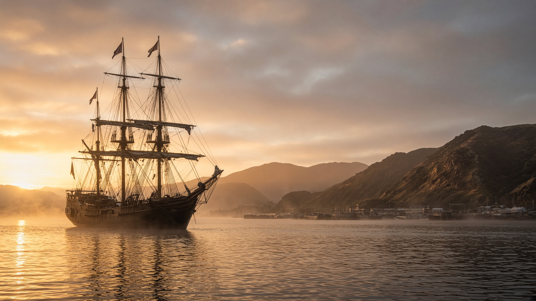 The Marlborough under sail, harbour light at the edge of a new country